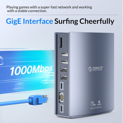 [CLEARANCE] ORICO USB 3.0 15-in-1 Multifunctional Docking Station with 10Gbps Type C Input, 4K 60Hz UHD, Support Apple M1, PD 100W, 5Gbps USB-C, USB-A 3.0, 480Mbps USB-A 2.0, 3.5mm AUX, 1000Mbps Ethernet, SD & TF Card Slot | CDH-15N