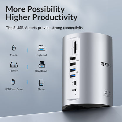 [CLEARANCE] ORICO 15 Port Multifunctional Docking Station with 5Gbps USB Type-C / USB-A 3.0 Input, 4K 60Hz UHD, PD 100W, Support Apple M1/M2, USB-A 2.0 480Mbps, 3.5mm AUX, 1000Mbps Ethernet, SD & TF Card Slots for PC Desktop Computer Laptop