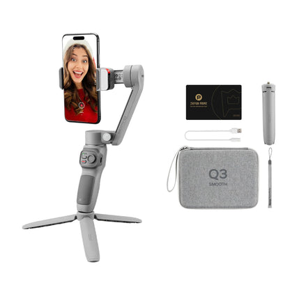 [CLEARANCE] Zhiyun Smooth Q3 3-Axis Smartphone Gimbal Stabilizer with Built-In LED Video Light, Smart Tracking Gesture Control, Mini Tripod (Combo)