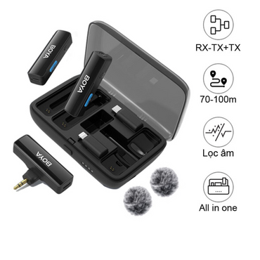 Boya BOYALINK 2 2-Person Wireless Microphone System (Dual TX + RX) with 3 in 1 3.5mm TRS, USB Type-C, iOS Lightning L-Type Interface, HD Noise Cancellation, 300m Max Range and Charging Case for Camera, Live Video Streaming, Vlog, TikTok