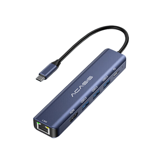 ACASIS DS-7HN6 6-in-1 USB 3.0 to Type C Hub Docking Station with, 1000Mbps Gigabit Ethernet Network LAN & 4K HD 60Hz HDMI Port, 100W PD Fast Charging, and 5Gbps High Speed Data