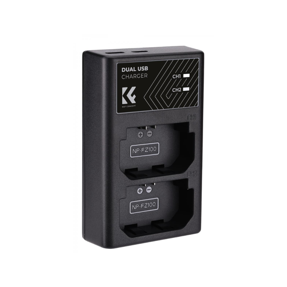 K&F Concept NP-FZ100 Dual Slot Camera Charger Rechargeable Micro USB & Type C Two-Port Fast Charging for Sony Alpha A7 III, A7R III (A7R3), A9, a6600, a7R IV, Alpha a9 II, Alpha 9R (A9R), Alpha 9S (A9S) | KF28-0010 KF28-0016
