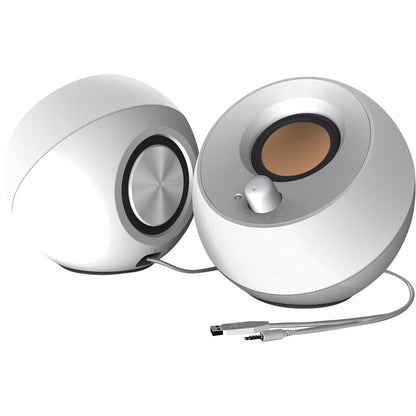 Creative Pebble 2.0 USB-C Powered 4.4W RMS Wired Desktop Computer Stereo Speakers with USB-C to USB-A Converter Adapter, 3.5mm AUX Audio Jack for Gaming, Movie & Music Streaming, PC & Laptop, Windows & macOS - White & Black | MF1680