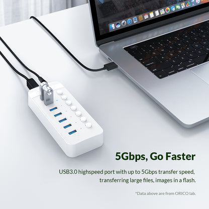 [CLEARANCE] ORICO 13 Port USB-A 3.0 Hub with Individual Switch, 5Gbps Transfer Rate, BC 1.2 Charging and Blue LED Power Indicator | CT2U3-13AB-US