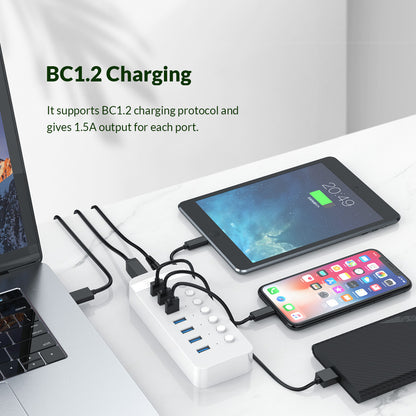 [CLEARANCE] ORICO 13 Port USB-A 3.0 Hub with Individual Switch, 5Gbps Transfer Rate, BC 1.2 Charging and Blue LED Power Indicator | CT2U3-13AB-US