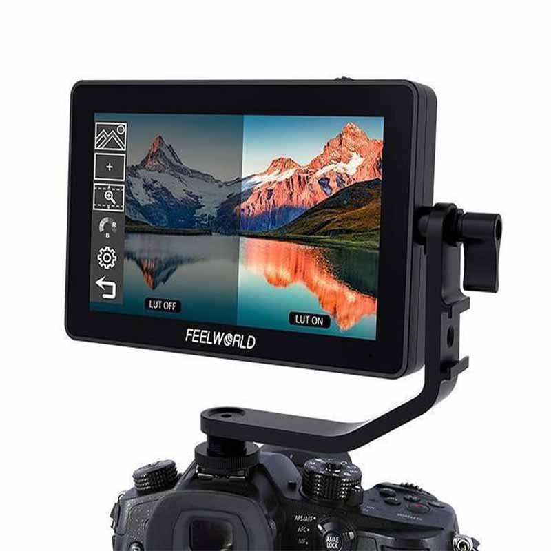 FEELWORLD F6 PLUSX 5.5 Inch Camera Field Monitor 3D-LUT 1600-nit Full-HD IPS LCD Touch Screen Panel Display with 4K UHD HDMI Input & Output Loop, F970 / LP-E6 Battery Plate, Cold Shoe Tilt Arm for DSLR, SLR, Mirrorless Camera