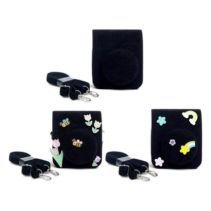 [CLEARANCE] Pikxi BFL12 Fujifilm Instax Mini 12 Felt Soft Protective Camera Case Bag with Shoulder Strap - Tulip Stickers