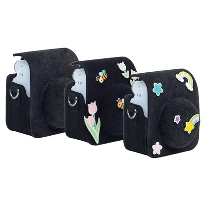 [CLEARANCE] Pikxi BFL12 Fujifilm Instax Mini 12 Felt Soft Protective Camera Case Bag with Shoulder Strap - Tulip Stickers
