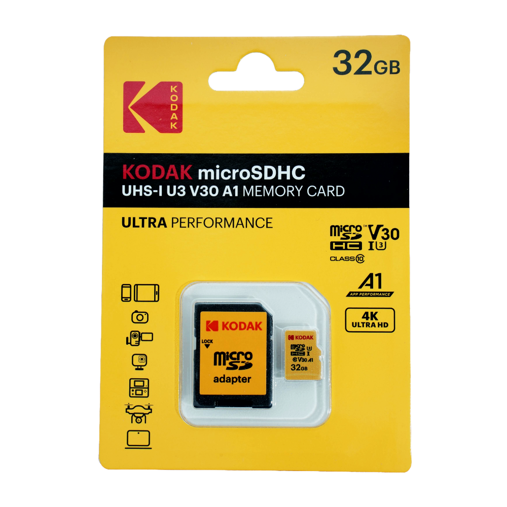 KODAK 32GB MicroSD UHS-I SDHC A1 V30 U3 Memory Card 4K Ultra HD