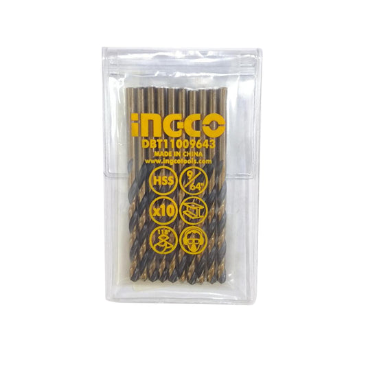 INGCO 9/64" Cobalt HSS Drill Bits (10pcs/Pack) Abrasive and Heat Resistant for Metal | DBT11009643