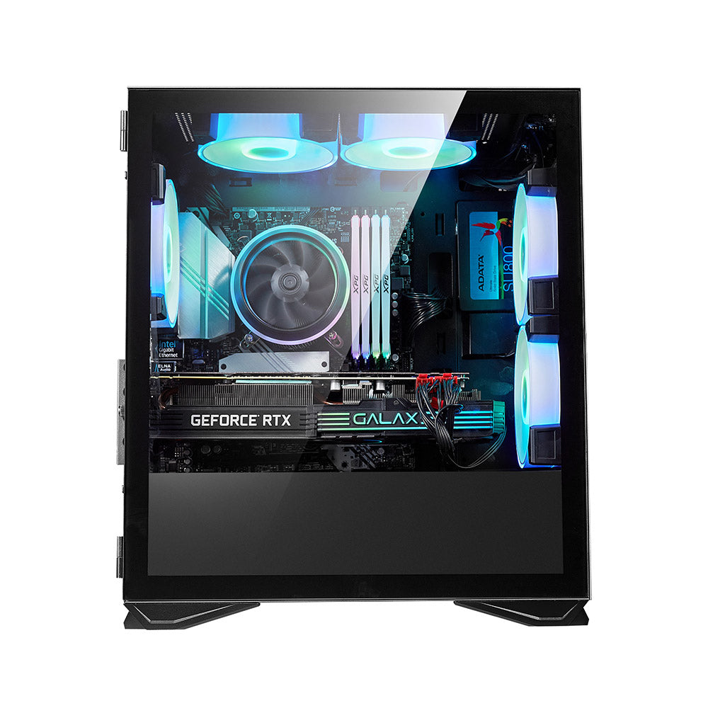 darkFlash DLM22 Mid-Tower Micro-ATX PC Case with Fine Ventilation,  Hinge-Connected Tempered Glass Side Panel, 3 Drive Slots, 4 PCIe Expansion  Slots, 