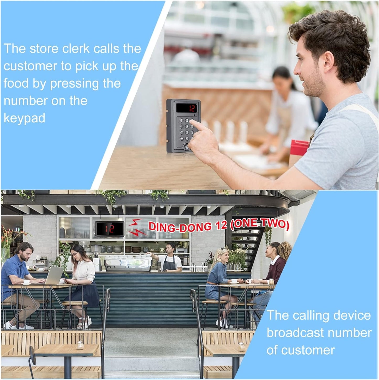 [CLEARANCE] DAYTECH Wireless Number Display Restaurant Pager System Up to 400m Long Range Queue Number Waiting Calling System for Restaurant, Cafe, Clinic, Bank | CK01-US