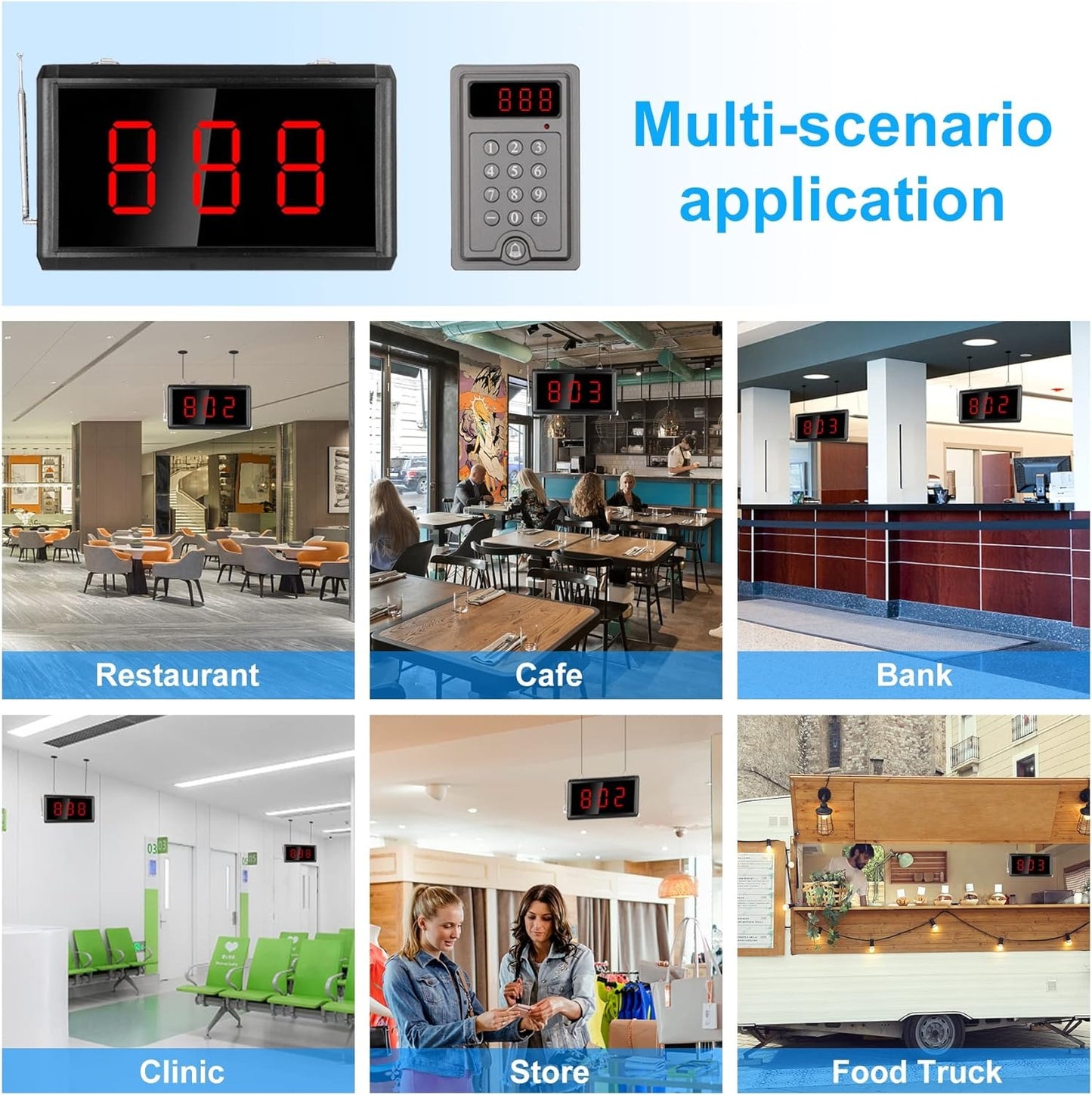 [CLEARANCE] DAYTECH Wireless Number Display Restaurant Pager System Up to 400m Long Range Queue Number Waiting Calling System for Restaurant, Cafe, Clinic, Bank | CK01-US