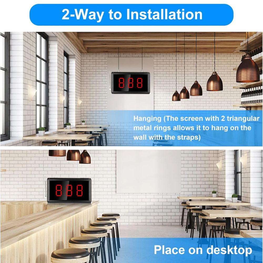 [CLEARANCE] DAYTECH Wireless Number Display Restaurant Pager System Up to 400m Long Range Queue Number Waiting Calling System for Restaurant, Cafe, Clinic, Bank | CK01-US