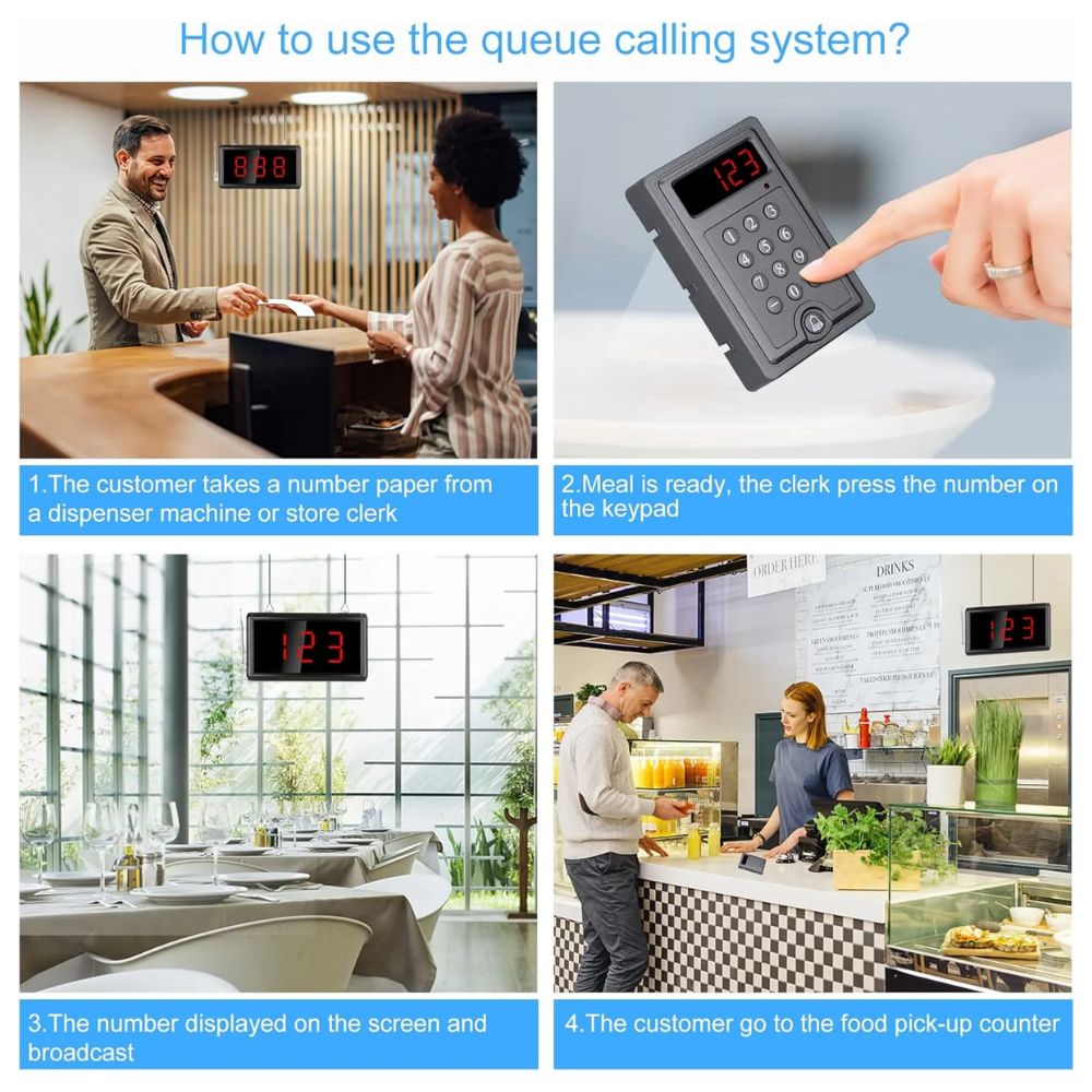 [CLEARANCE] DAYTECH Wireless Number Display Restaurant Pager System Up to 400m Long Range Queue Number Waiting Calling System for Restaurant, Cafe, Clinic, Bank | CK01-US