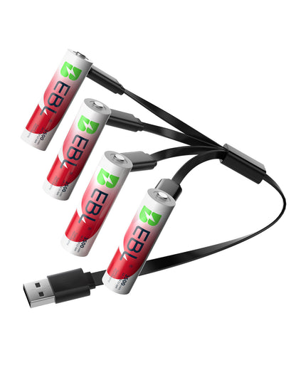 EBL 4pcs 1-Pack 1.5V AA 3500mAh Rechargeable Li-Ion Lithium Ion Battery USB-C Charging Port