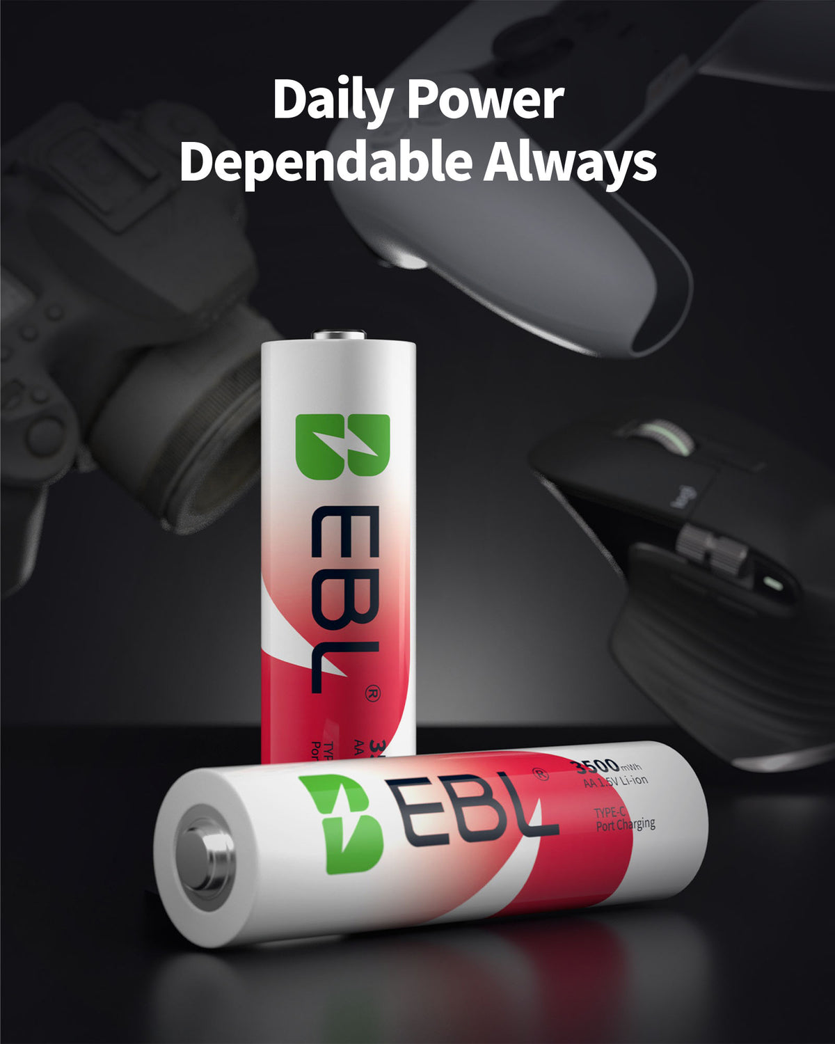 EBL 4pcs 1-Pack 1.5V AA 3500mAh Rechargeable Li-Ion Lithium Ion Battery USB-C Charging Port