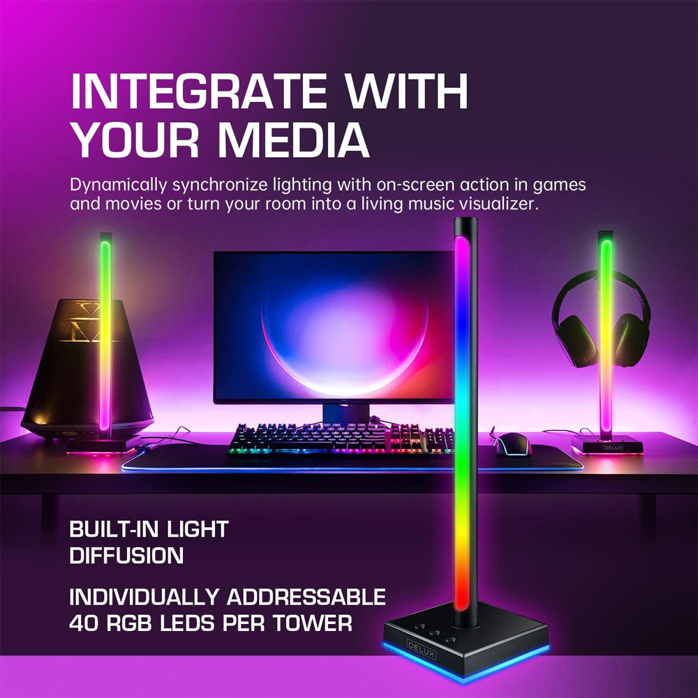 Delux DHS300 2pcs RGB Ambient Light Bars Gamer Headphones Stand Holder Smart Desktop LED with Music Sync, Voice and App Control, USB Type C