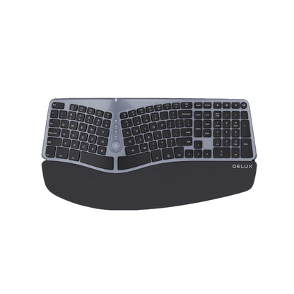 [CLEARANCE] Delux GM901D Wireless Bluetooth Ergonomic Split Membrane Keyboard 2.4G with Built-in Pillowed Palm Rest, No Backlit, 107 Keys, Curved Keyframe, USB Receiver, and Multi-media Control for Windows, Mac, Android