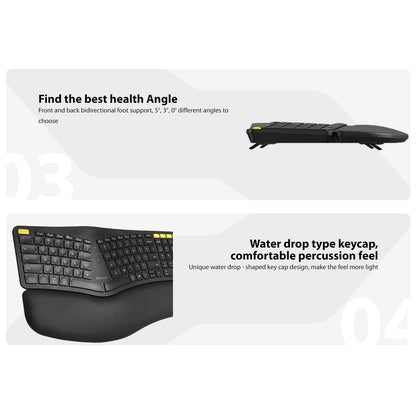 [CLEARANCE] Delux GM902PRO A Wireless Bluetooth Ergonomic Split Keyboard 2.4G Rechargeable with Leather Palm Rest, 101 US Layout Keys, USB Nano Receiver, White Backlight, 5 Outstanding Yellow Keys, 1.5m Type C Cable for Windows and macOS