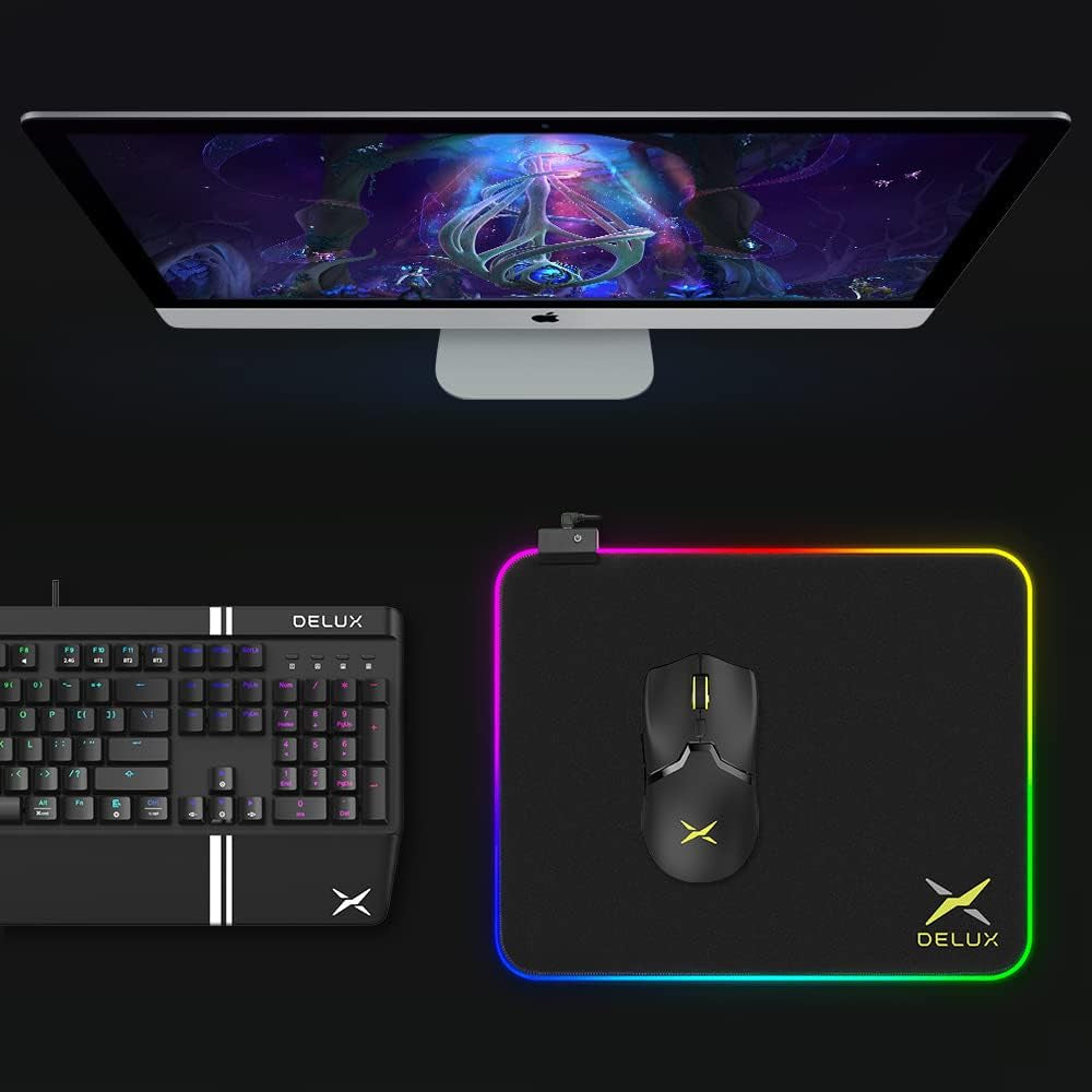 Delux GP-003RGB RGB Soft Lit Mouse Pad with Anti-Slip, 10 Backlight Mode, and 1.8m Cable