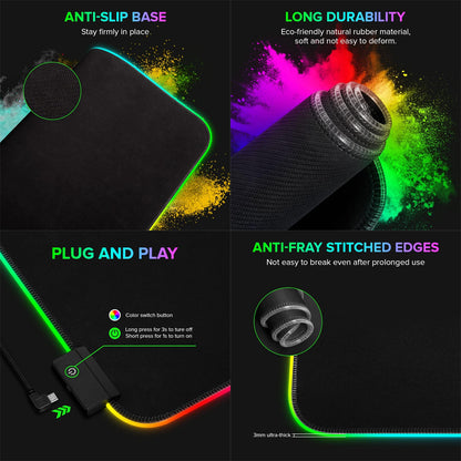 [CLEARANCE] Delux GP-003RGB RGB Soft Lit Mouse Pad with Anti-Slip, 10 Backlight Mode, and 1.8m Cable