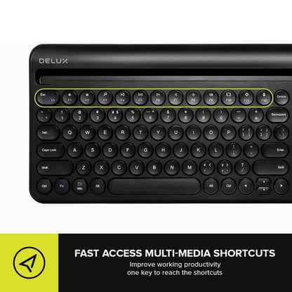 [CLEARANCE] Delux K2212V 2 Zone Universal Wireless Bluetooth Keyboard Rechargeable with Integrated Stand Cradle, 100 Keys, Scissors Keycaps for Windows/ISO/Android
