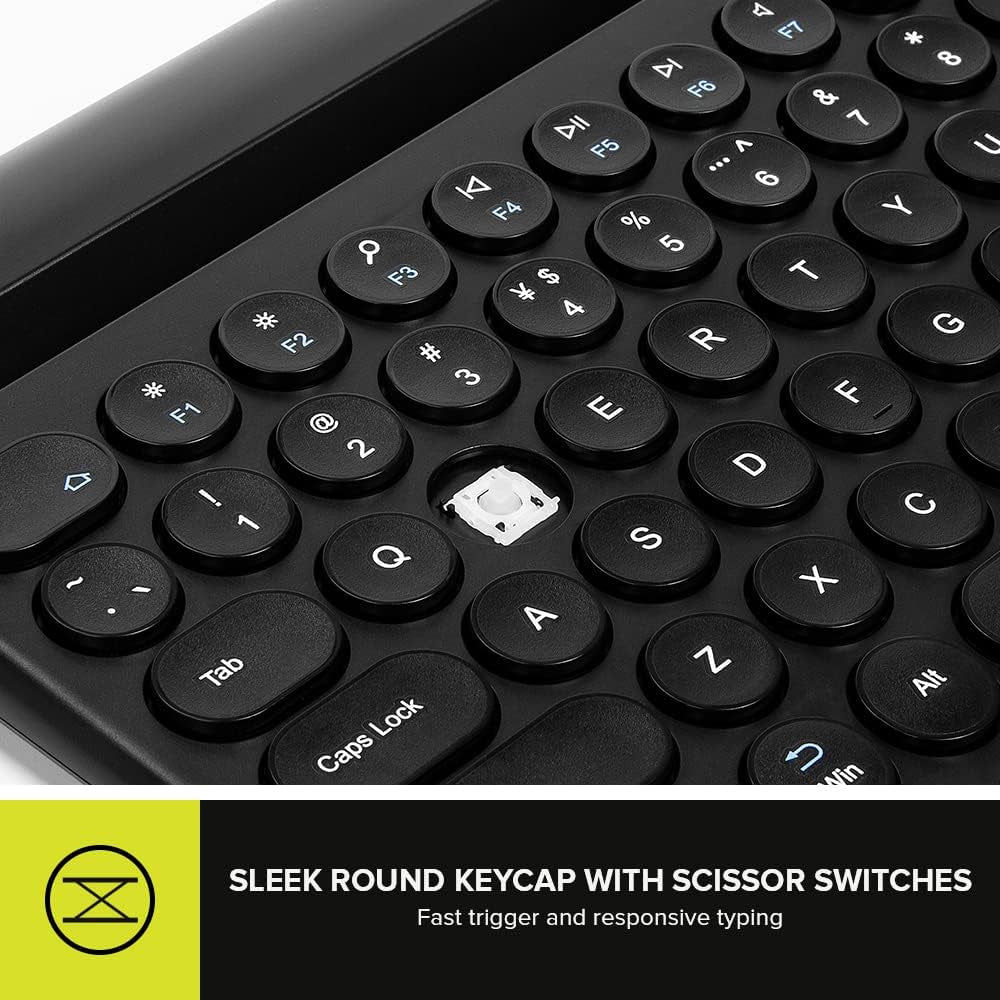 Delux K2212V 2 Zone Universal Wireless Bluetooth Keyboard Rechargeable with Integrated Stand Cradle, 100 Keys, Scissors Keycaps for Windows/ISO/Android