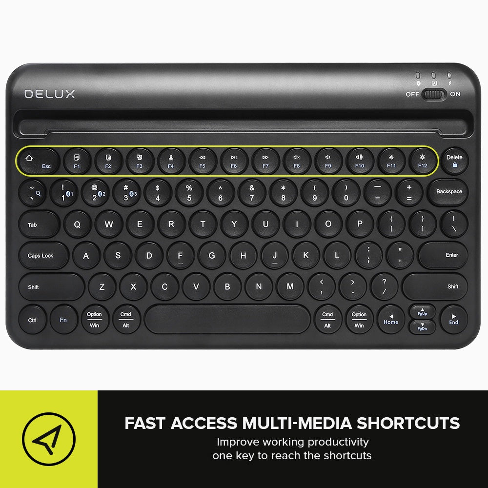 Delux K2213V 1 Zone Universal Wireless Bluetooth Keyboard Rechargeable with Integrated Stand Cradle, 78 Keys, Scissors Keycaps for Windows/ISO/Android