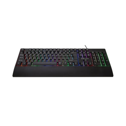 Delux K9852U 104 Key USB Wired Membrane Keyboard with RGB Backlighting and Integrated Wrist Pad for PC and Laptop Computers