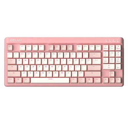[CLEARANCE] Delux KM18DB Wireless Bluetooth Mechanical Gaming Keyboard RGB Backlit Rechargeable with 89 Standard Keys, Hot Swappable Keys, Gateron Yellow Pro Switch, PBT Keycaps, Fully Programmable Keys (Pink & White)
