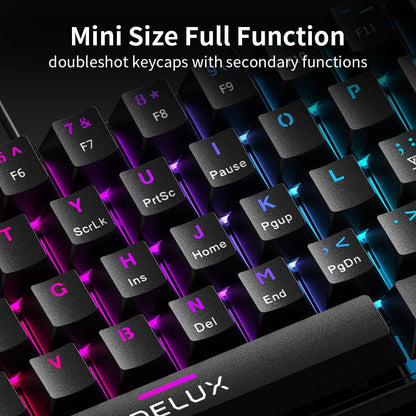 [CLEARANCE] Delux KM36 Wired Mechanical Gaming Keyboard with Outemu Red Linear Switch, 61 Keys 60% Compact Layout, Rainbow Backlit LED Light, and USB A to Type C Cable for PC, Laptop, Notebook, Desktop Computer | BLACK ORANGE