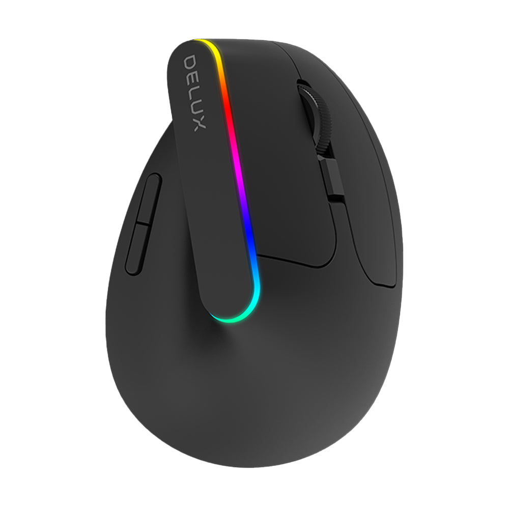 Delux M618DB Wireless Bluetooth Ergonomic Vertical Mouse 2.4GHz Silent Click RGB with Mute Button, 4000 DPI, USB Nano Receiver, 6 Buttons Rechargeable for Windows, macOS PAN3212 (Black)