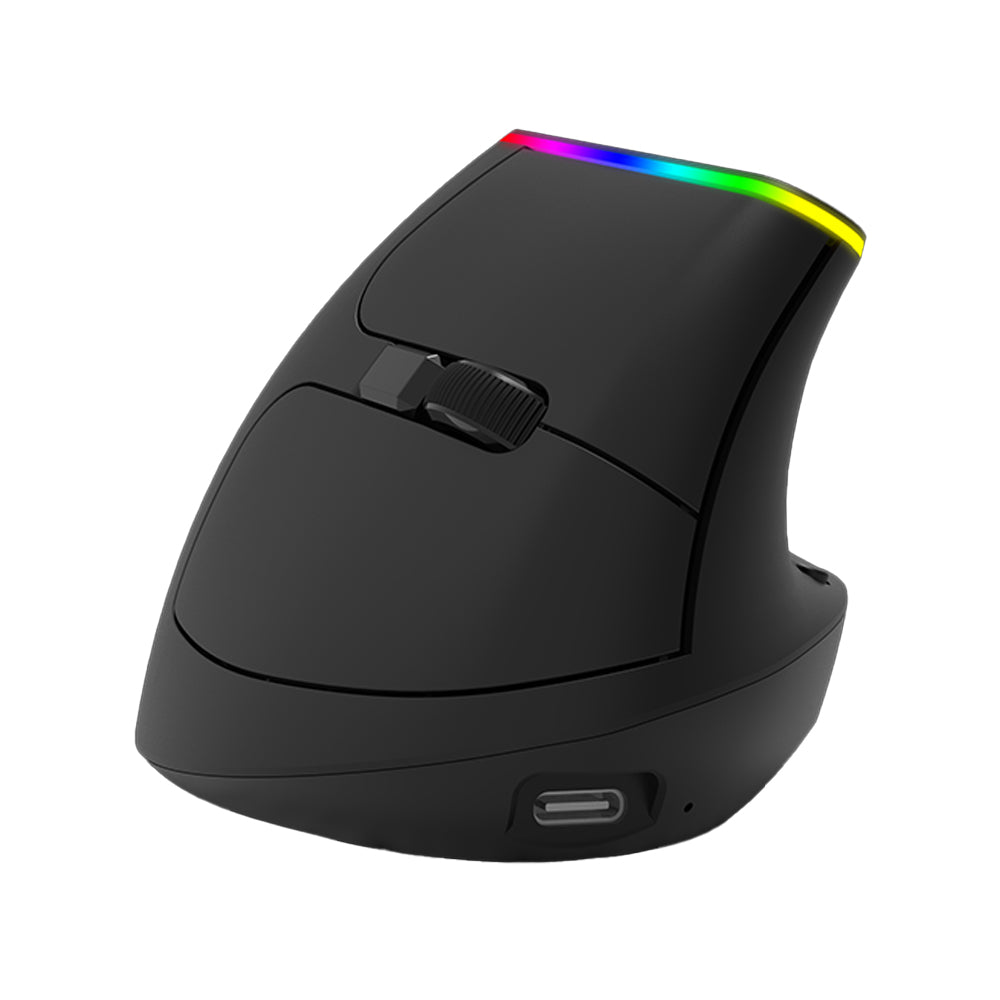 Delux M618DB Wireless Bluetooth Ergonomic Vertical Mouse 2.4GHz Silent Click RGB with Mute Button, 4000 DPI, USB Nano Receiver, 6 Buttons Rechargeable for Windows, macOS PAN3212 (Black)