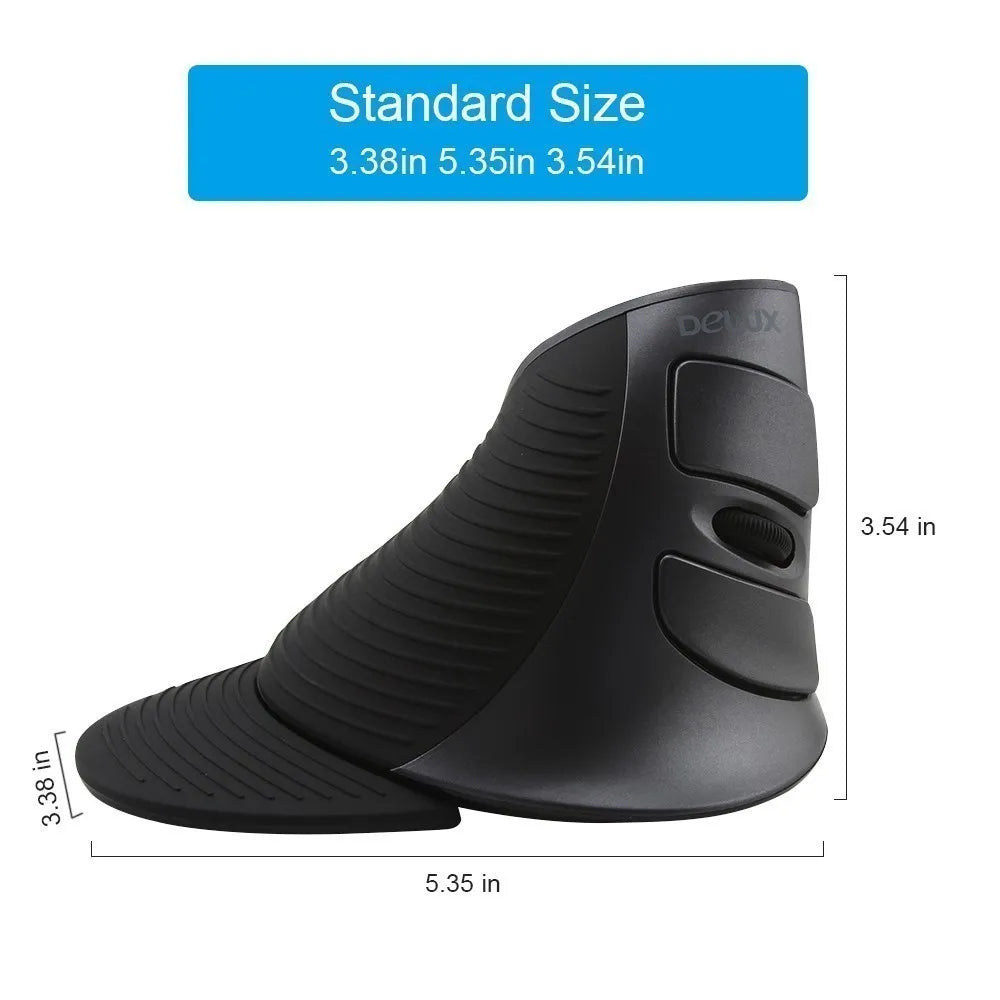 Delux M618GX Wireless Optical Ergonomic Vertical Mouse 2.4GHz with Silent Click, 1600 DPI, USB Nano Receiver, and 6 Buttons for Windows XP/7/8/10