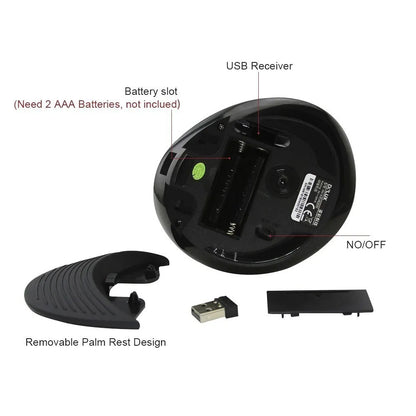 [CLEARANCE] Delux M618GX Wireless Optical Ergonomic Vertical Mouse 2.4GHz with Silent Click, 1600 DPI, USB Nano Receiver, and 6 Buttons for Windows XP/7/8/10