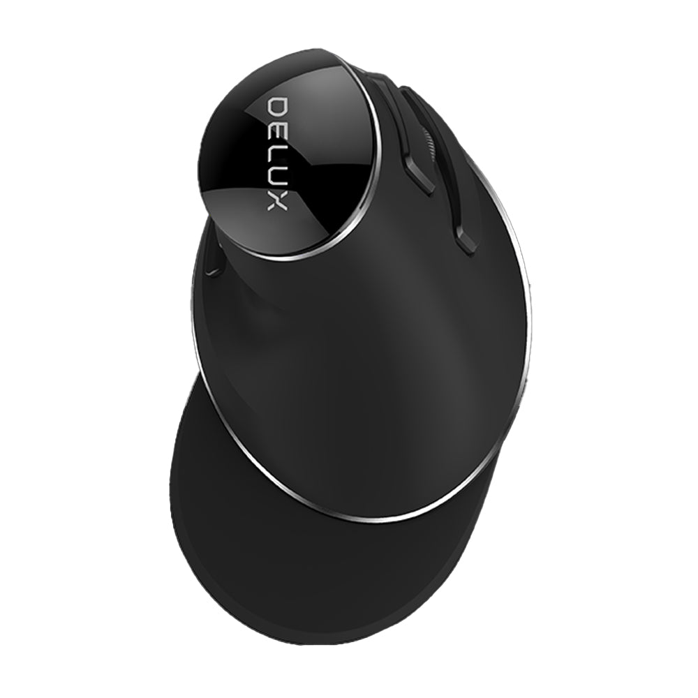 Delux M618PD Wireless Bluetooth Optical Ergonomic Vertical Mouse 2.4GHz Snail Bionic Structure with Palm Rest, 4000 DPI, USB Nano Receiver Rechargeable (Black) for Windows and macOS