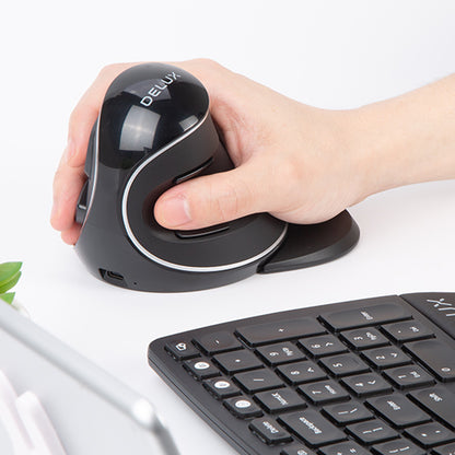 [CLEARANCE] Delux M618PD Wireless Bluetooth Optical Ergonomic Vertical Mouse 2.4GHz Snail Bionic Structure with Palm Rest, 4000 DPI, USB Nano Receiver Rechargeable (Black) for Windows and macOS
