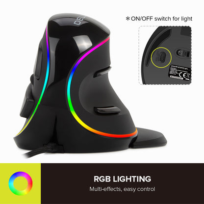 [CLEARANCE] Delux M618PLUS Wired Optical Ergonomic Vertical Mouse RGB Snail Bionic Structure with 4000 DPI, 6 Buttons, USB Interface for Windows XP/7/8/10