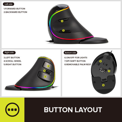 [CLEARANCE] Delux M618PLUS Wired Optical Ergonomic Vertical Mouse RGB Snail Bionic Structure with 4000 DPI, 6 Buttons, USB Interface for Windows XP/7/8/10