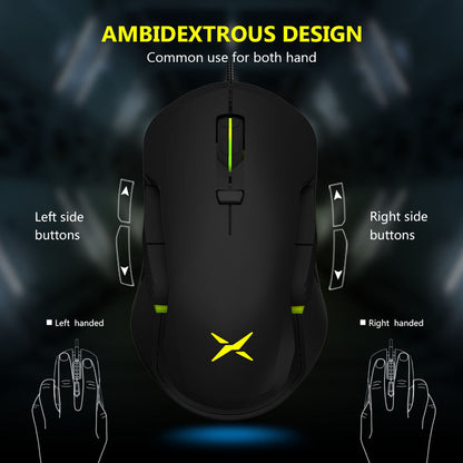[CLEARANCE] Delux M627 PMW3389 RGB Wired / Wireless Ambidextrous Gaming Mouse with 16000 DPI, 8 Programmable Buttons, Detachable USB-C Input Cable, Side Wings, USB Receiver for Windows XP / 7 / 8 / 10