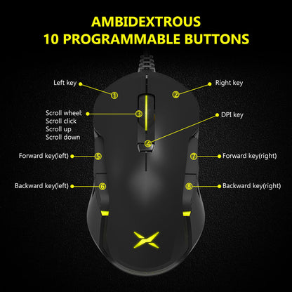 [CLEARANCE] Delux M627 PMW3389 RGB Wired / Wireless Ambidextrous Gaming Mouse with 16000 DPI, 8 Programmable Buttons, Detachable USB-C Input Cable, Side Wings, USB Receiver for Windows XP / 7 / 8 / 10
