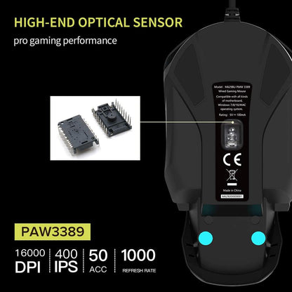 [CLEARANCE] Delux M629BU Wired Modular Ergonomic Gaming Mouse RGB with 7 Buttons, Up to 16000 DPI, Fully Programmable Buttons PMW3389