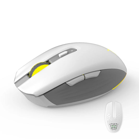 Delux M820DC Wired / Wireless Bluetooth Light Gaming  Tri-Mode Mouse 2.4GHz RGB  with 16000 DPI, 1pc Top Cover with/without Holes, 6 Programmable Buttons, Rechargeable PAW3335 (White Gray)