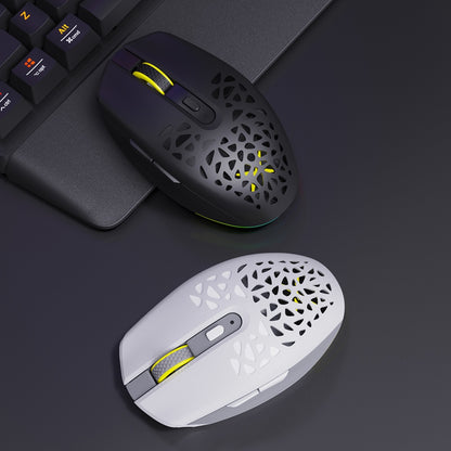 Delux M820DC Wired / Wireless Bluetooth Light Gaming Tri-Mode Mouse 2.4GHz RGB with 16000 DPI, 1pc Top Cover with/without Holes, 6 Programmable Buttons, Rechargeable PAW3335 (White Gray)