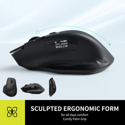 [CLEARANCE] Delux M912DB Wired / Wireless Bluetooth Optical Ergonomic Mouse 2.4GHz with OLED Screen, 4000 DPI, USB Receiver, 8 Programmable Buttons, Non-Slip Grip Rechargeable for Windows PC, Laptop, macOS