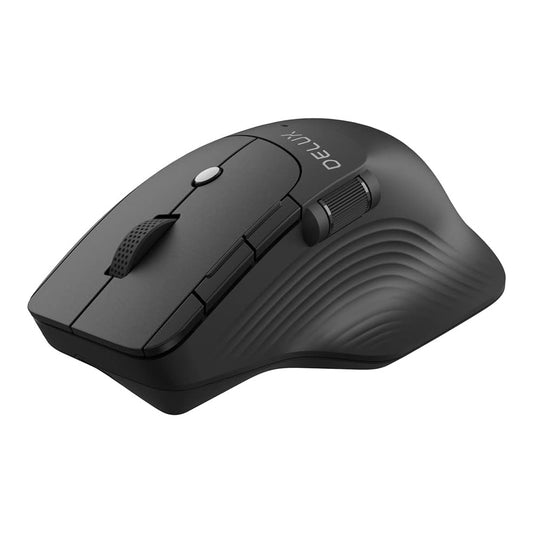 Delux M913DB Wired / Wireless Bluetooth Optical Ergonomic Mouse 2.4GHz with 4000 DPI, 6 Buttons + 1 Side Scroll, USB Interface, and Type C Cable Rechargeable for Windows 7/8/10