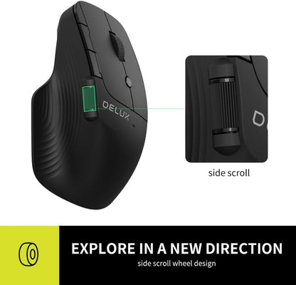 Delux M913GX 2.4 GHz Wireless Optical Mouse with 1600 DPI Resolution Sensor, 7 Programmable Buttons, and  Ergonomic Side Scrolling Wheel for PC and Laptop Computers
