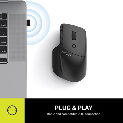 Delux M913GX 2.4 GHz Wireless Optical Mouse with 1600 DPI Resolution Sensor, 7 Programmable Buttons, and  Ergonomic Side Scrolling Wheel for PC and Laptop Computers