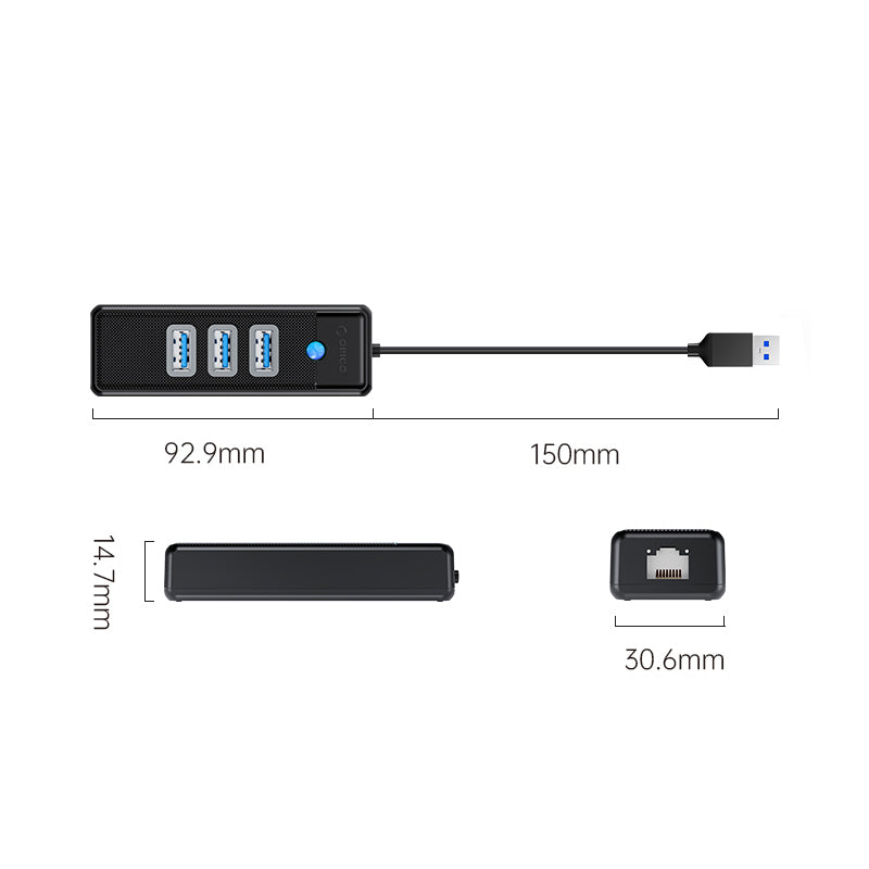 [CLEARANCE] ORICO 1.8 Meter 4 in 1 USB A 3.0 Data Hub with USB-A 3.0 and RJ45 Ports with 5Gbps Transfer Rate, 2.5G / 1000Mbps Internet Speed for Windows 8/10, macOS, Linux | PW3UR-U3 | White